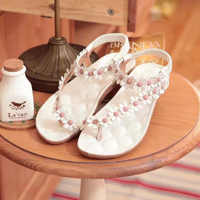 Plus Size Women s Shoes Summer New Flat Bohemian Studded Sandals Beach Shoes 35 белый