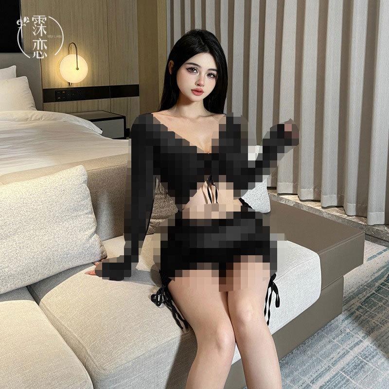 Sexy hollow mesh lace-up lingerie seduces spice girls perspective hip wrap slim nightclub uniform suit