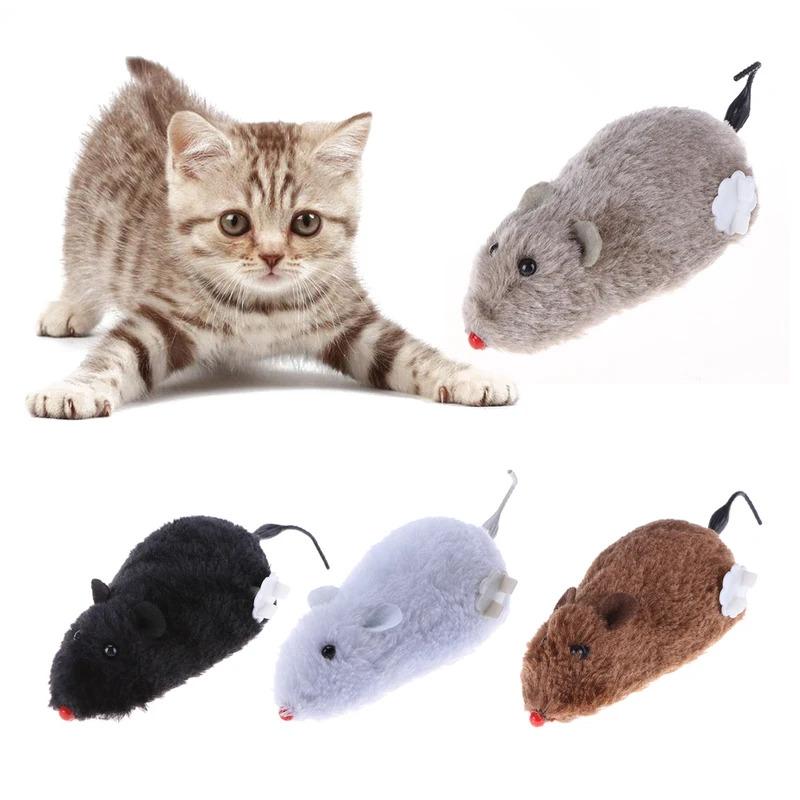 Mechanical Motion Rat Toys Running Movable Pet Plush Multi Color Clockwork Spring Mouse Interactive Cat Training Toys