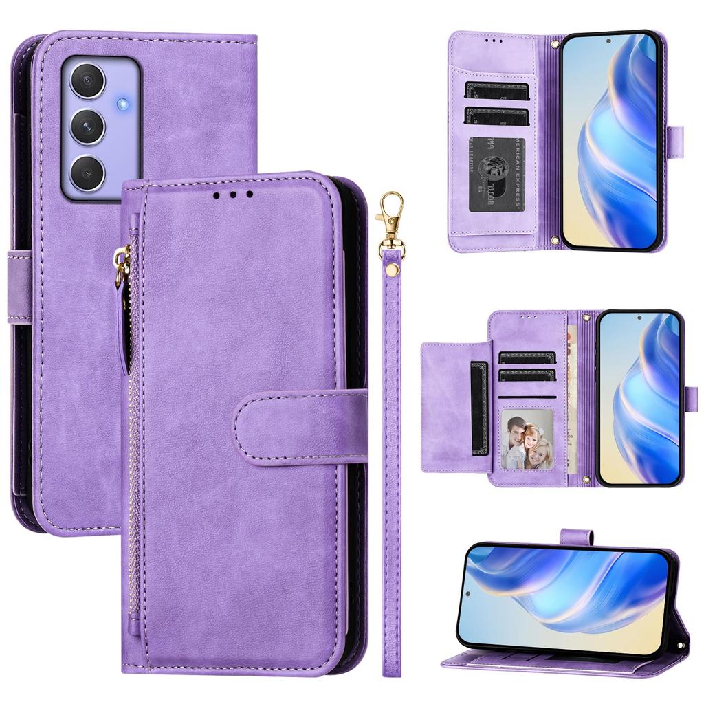 For Samsung Galaxy A54 5G Case Zipper Pocket Multiple Card Slots Leather Phone Cover