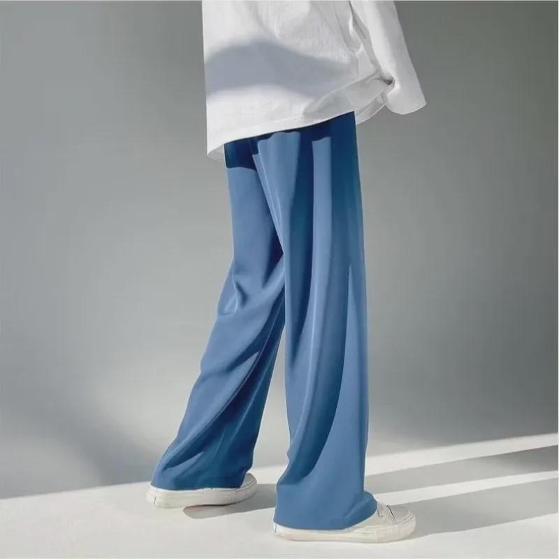 Men's Summer Ice Silk Wide-Leg Pants - Loose, Straight, Floor-Length Suit Pants