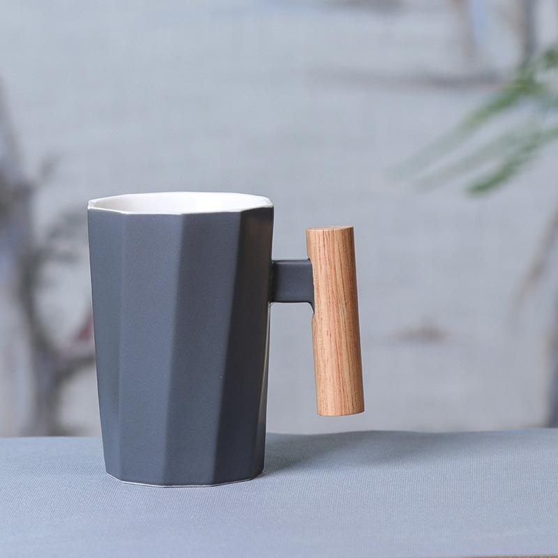 Nordic Wooden Handle Ceramic Mug Office Cup Creative Holiday Event Gift