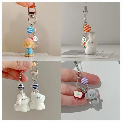 Cute Cartoon Fluffy Animal Keychains Mobile Phone Strap Lovely Puppy Rabbit Duck Ornament Woman's Bag Accessories