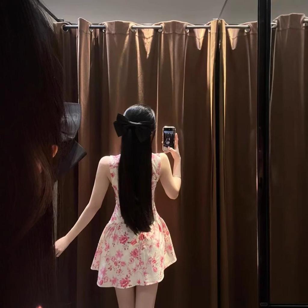 2025 Spring Women's Slimming French Floral Print Poplin Jumpsuit Dress