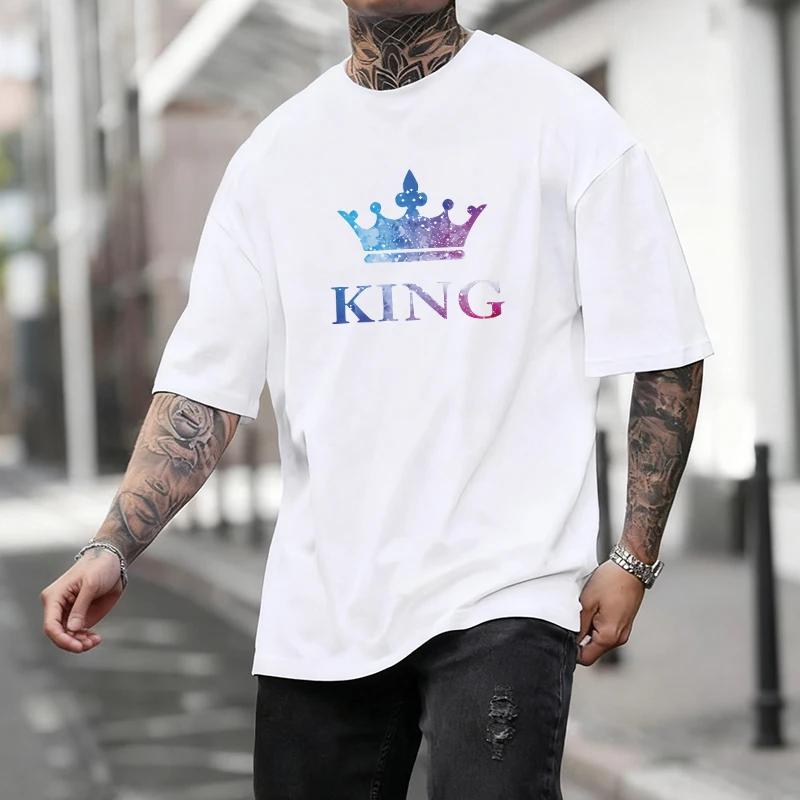 Loose Unisexs Tshirt Color King Print Casual Cotton Short Sleeve Outdoors Sports Jogging Tees Daily Street Quality Tshirt Summer
