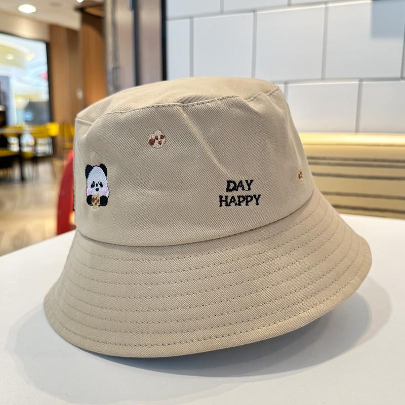 Cute Panda Embroidered Foldable Fisherman Hat For Women Uv Protection Sun Hat For Outdoor Activities