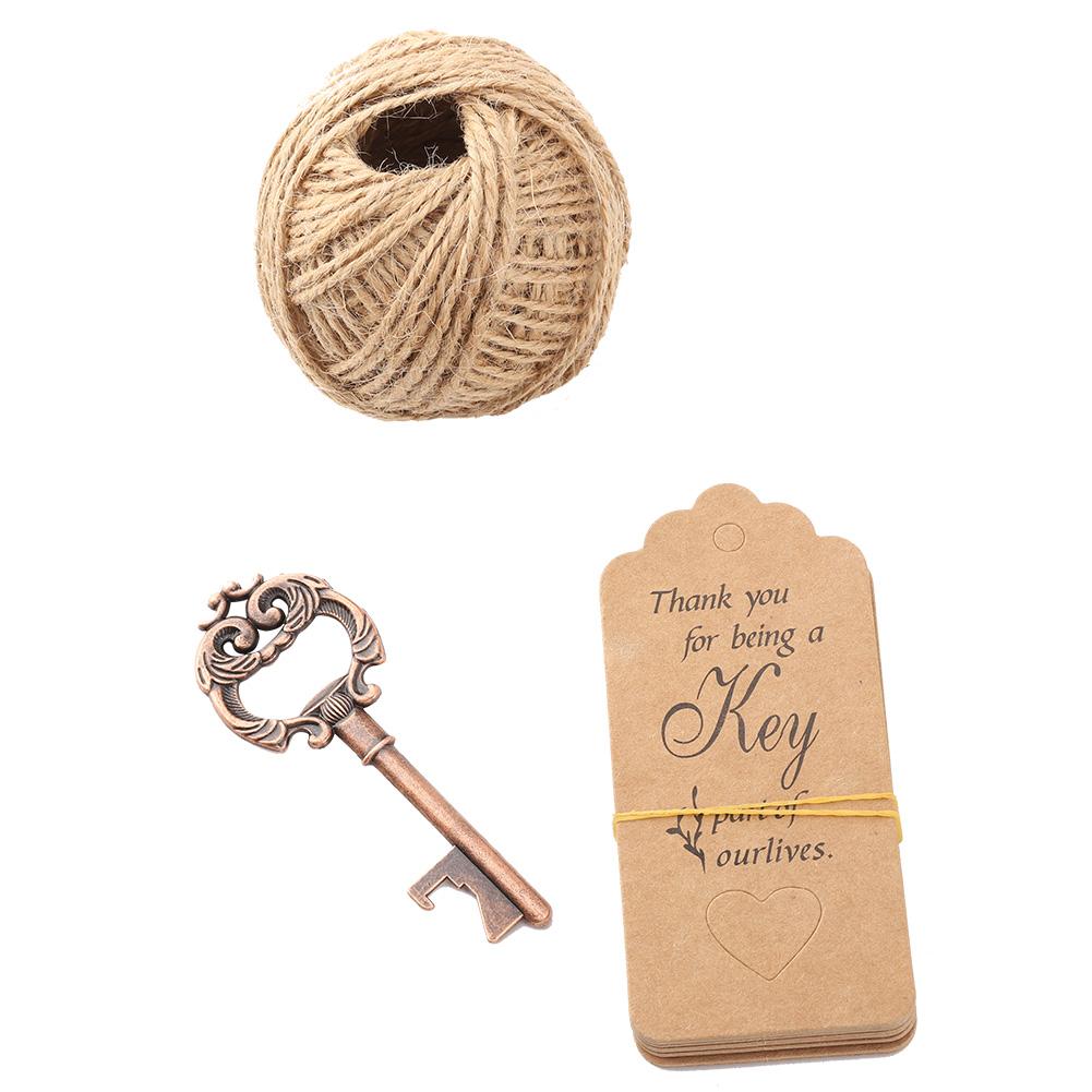

Vin e Bronze Keys Bottle Opener With Card Silk Ribbon Wedding Festival Decor(#1)
