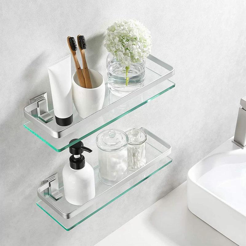 Bathroom Items Bore Glass Shelf Storage Shower Organiser Accessories Organizers Wall Shelves Hardware Fixture Home Improvement