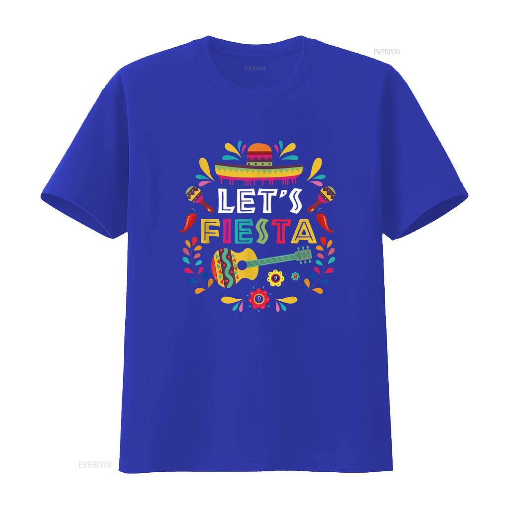 Lets Mexican Fiesta Cinco De Mayo Party Colourful Guitar Fun T Shirt vintage Washed Stretched Breathable Unisex fashion homme