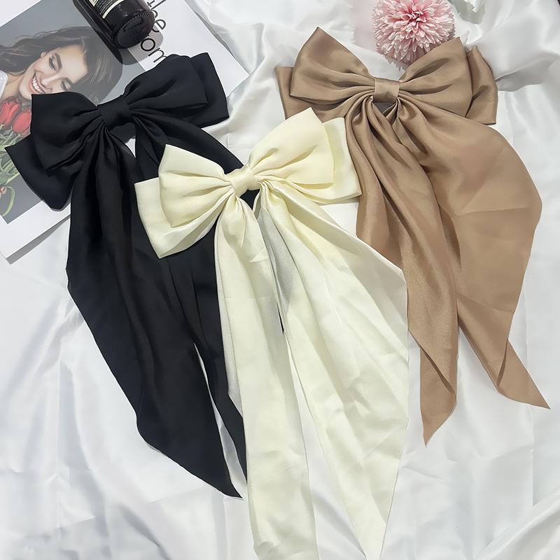 3er Set Einfarbige Satinband Schleifen Haarnadeln Haarspangen Haaraccessoires für Damen Mädchen Trendiger Koreanischer Kopfschmuck