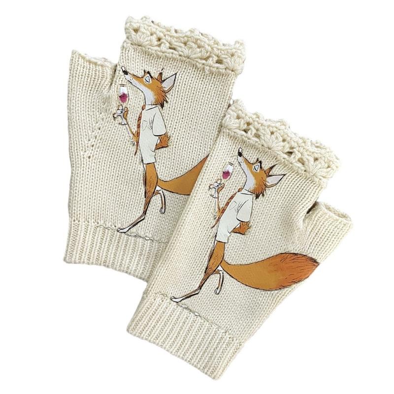 

Winter Cartoon Foxes Print Glove Adult Knit Keep Warm Gloves for Outdoor Cycling 1 бежевий