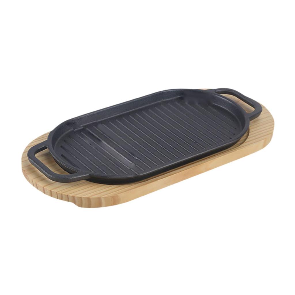 BBQ Grilling Pan with Wooden Base for Vegetables And Steak Frying