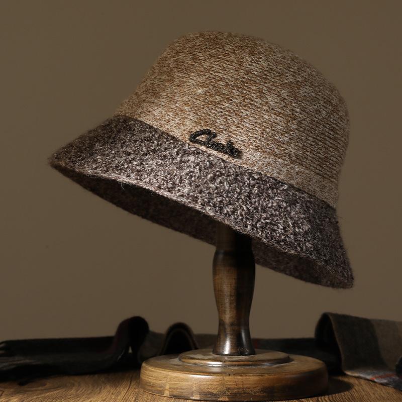 New Wool Knitted Basin Hat Temperament Mother Hat Women's Autumn and Winter Warm Fashion Elderly Top Hat
