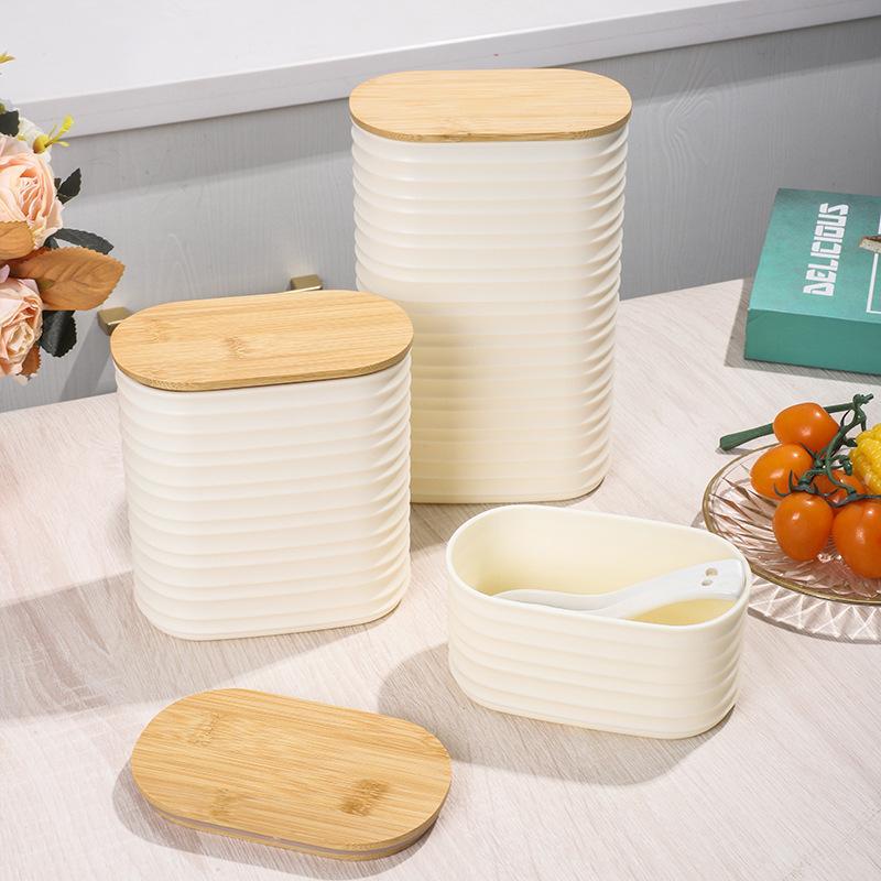 Wooden Lid Food Storage Jar - Sealed Kitchen Organizer Container With Lid For Efficient Pantry Storage And Organization