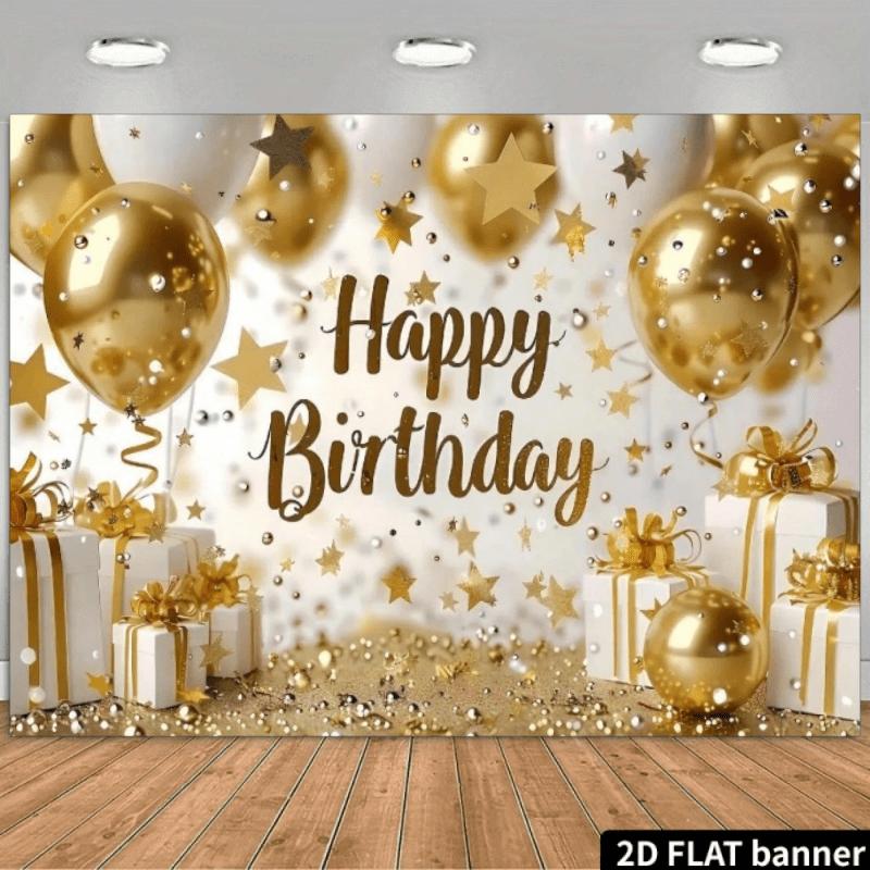 2D flat golden luxurious birthday-themed background fabric with the golden artistic words  Happy Birthday  on it 100x150cm