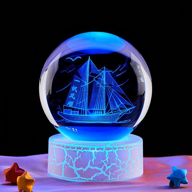 Glowing Crystal Ball 3D Engraved Night Light - Creative Gift & Ornament