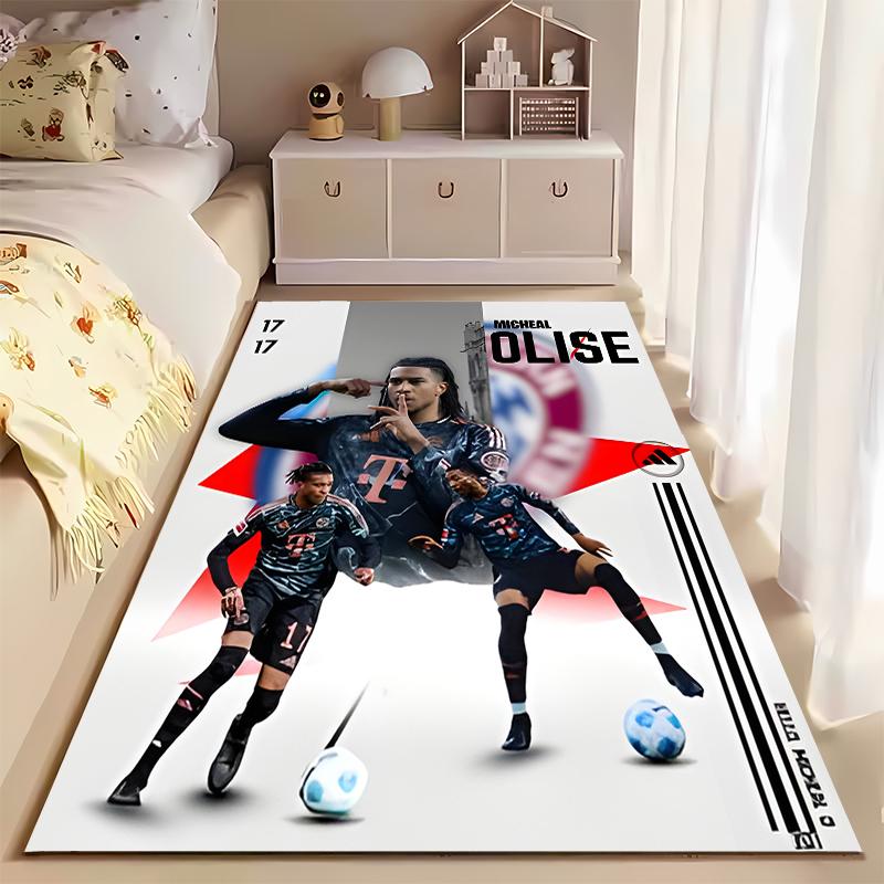 Sports Area Rug, Michael Olise Bayern 17 Black Red Poster, Fan Cave Decor, Non-Slip Mat