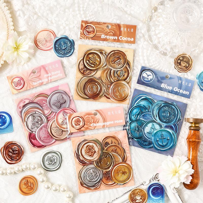25Pcs Wax Seal Collection Theme Stickers Vintage Sealing Pattern Decor Stickers For DIY Scrapbook Journal Album Craft Supplies