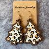 Wood Christmas Tree Dangle Earrings Women Leopard Grow Print Genuine Leather Christmas Earring New Year Ear Jewelry Gift