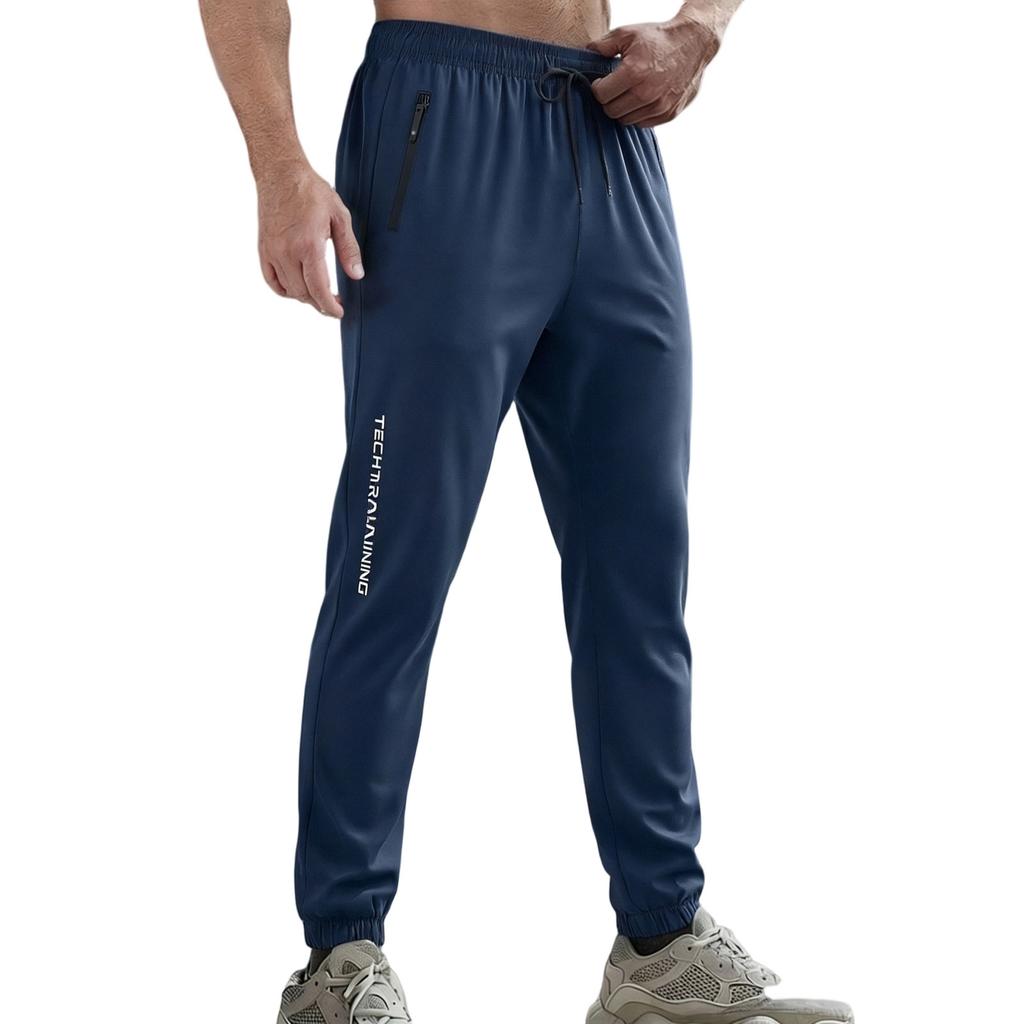 Men's Casual Pants - Men's Model With Zipped Pockets, Elastic Waist, Lightweight And Breathable Sports Pants
