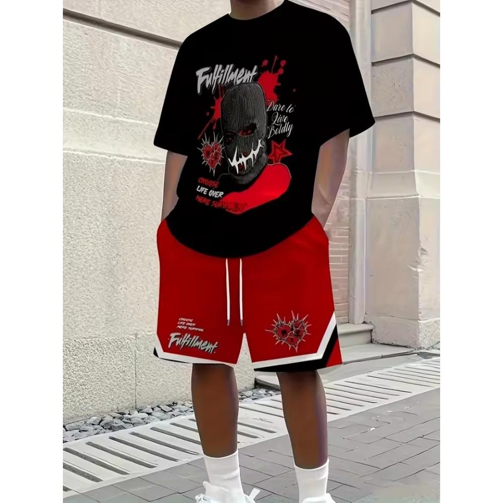 Yaz Yeni Erkek İki Parçalı Takım Rahat Tişört ve Şort Takımları Erkek Büyük Boy Spor Takım Elbise Moda Kısa Kollu Eşofman Altı