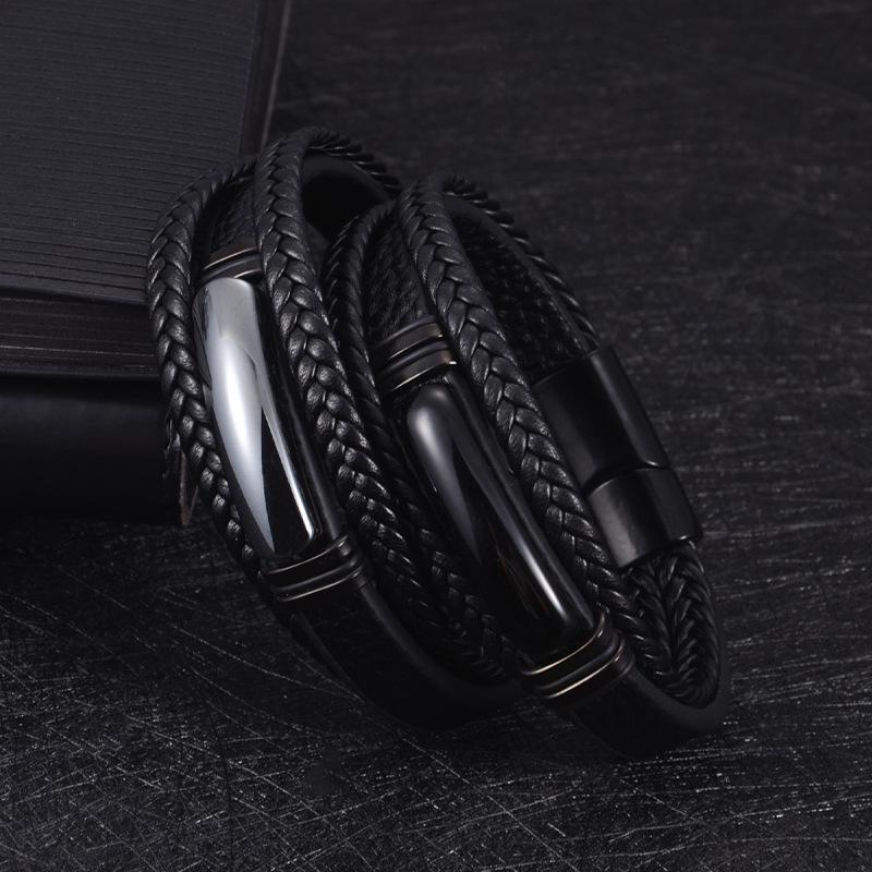 Handgefertigtes mehrlagiges Lederarmband für Herren, Retro-Edelstahlverschluss, Tigerauge-Steinarmband