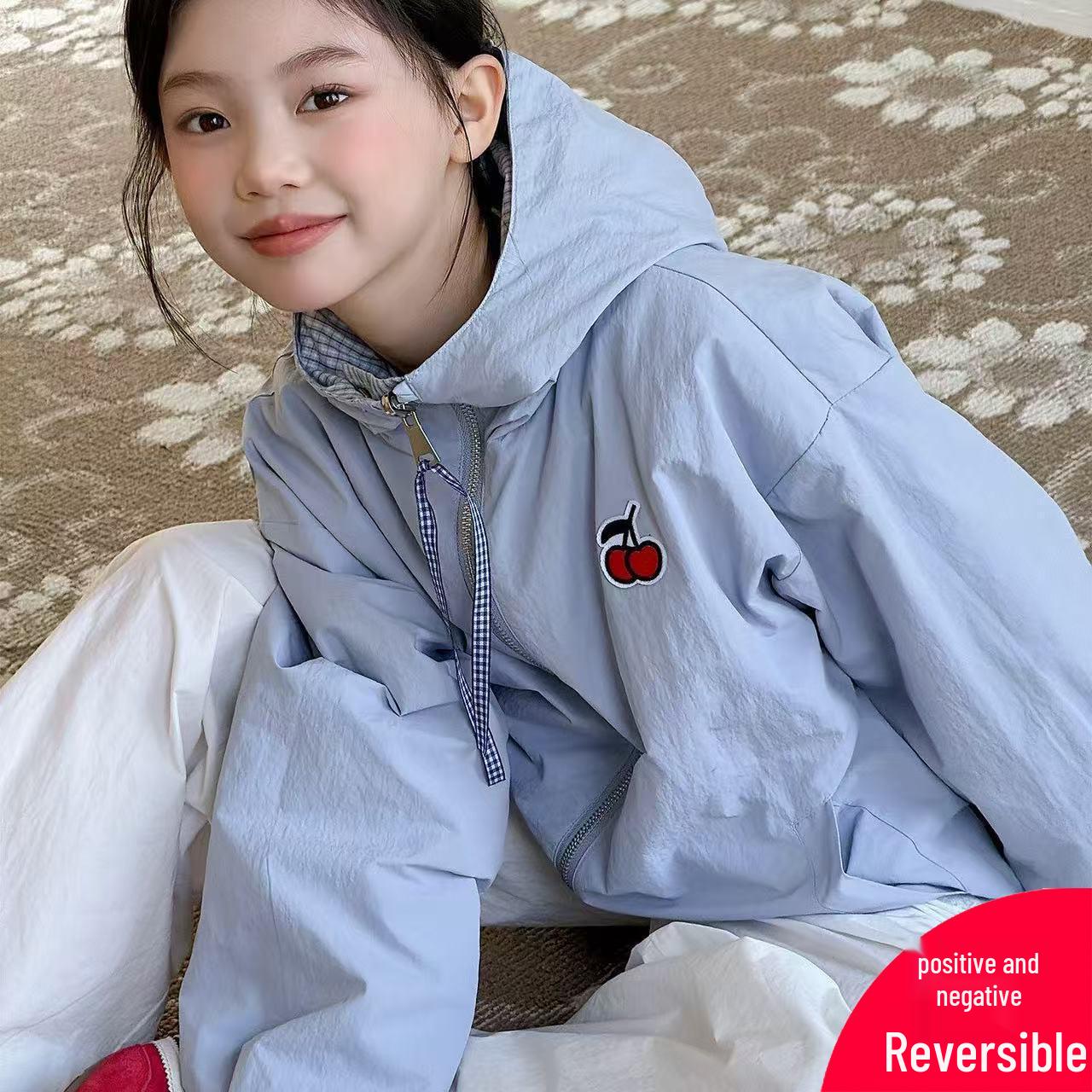 2026 Reversible Hooded Jacket for Older Girls - Stylish Spring/Autumn Wear 130