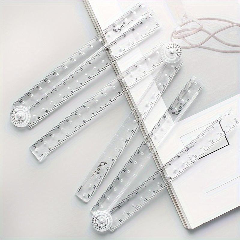 White Heavy-Duty Foldable Acrylic Ruler with cm/Inch Scale, Cm/inch/cm² Area Calculator Guide Lines - Portable Pocket-Sized Measuring for School,