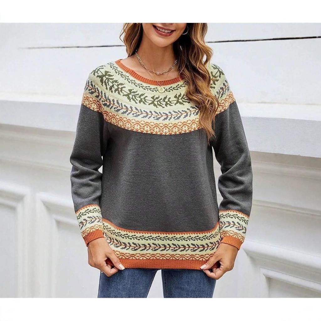 Women's Color Block Long Sleeve Knit Sweater