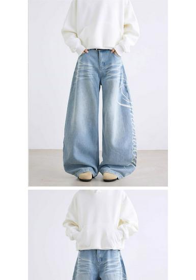 Men's Straight-Leg Print Jeans: Trendy Spring/Autumn High Street Long Pants
