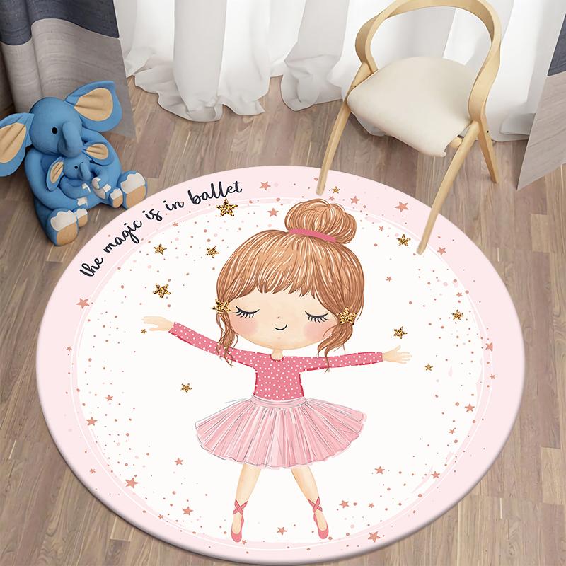 Cartoon Girl Kawaii Printed Pattern Circular Carpet Home Living Room Children's Room Floor Decoration Carpet