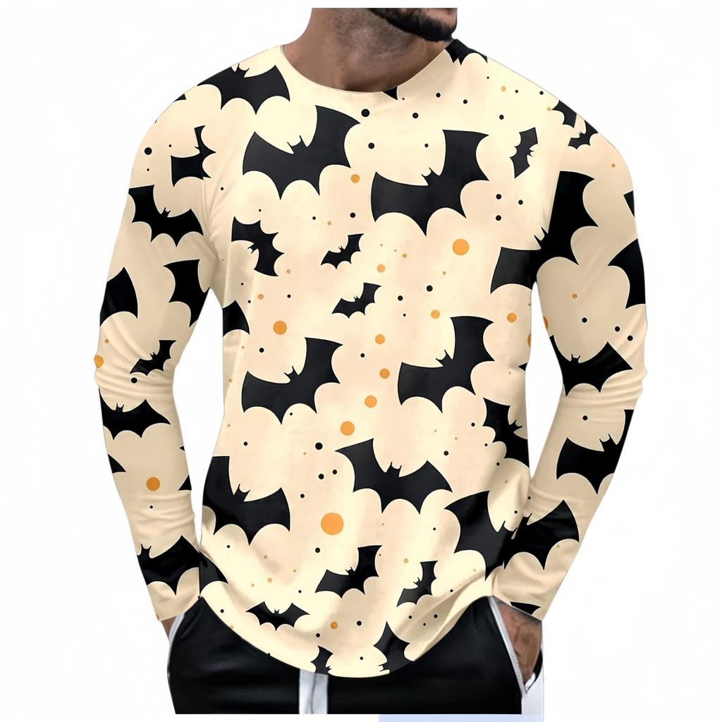 2025 New Fashion Halloween Theme 3D Printed Polyester Men's Long Sleeve T-shirt Autumn Casual Loose Pullover Street Harajuku Top
