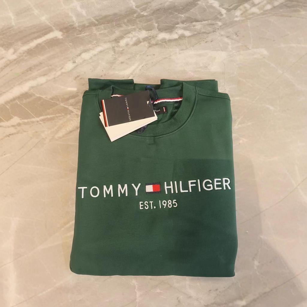 Tommy Tommy Herren Stickerei Buchstaben Fleecegefüttert Winter Sweatshirt, Langarm, Rundhalsausschnitt