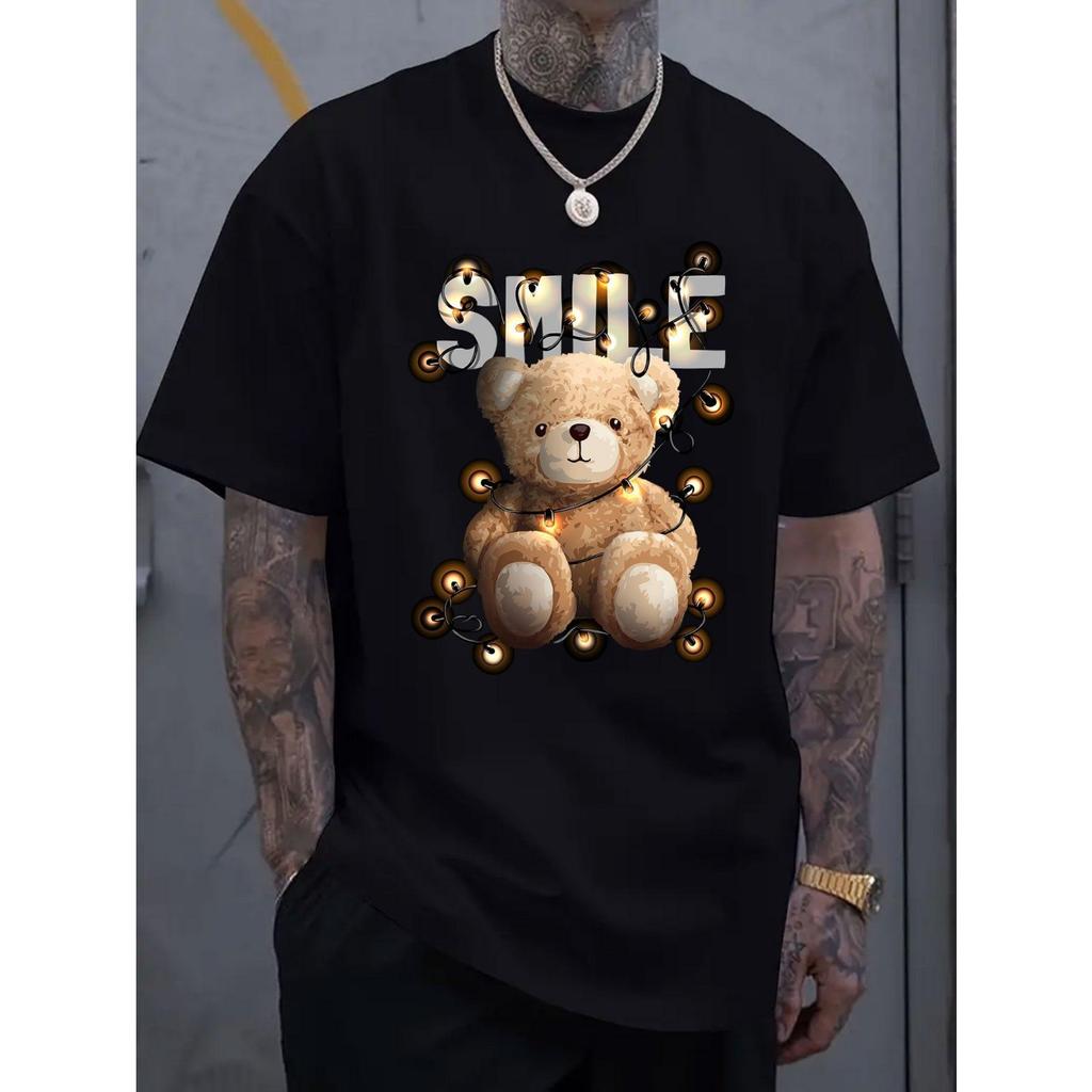 Cartoon Bär Grafik Gedrucktes Kurzarm Luxus Baumwoll T-Shirt Sommer Unisex Männer Frauen Lässig Locker Mode Trendige Kleidung