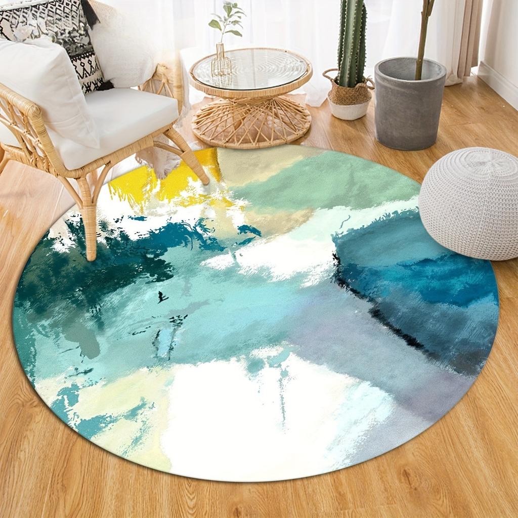 Vintage Ornate Peacock Floral Round Rug Luxury Retro Peony Flower Scroll Border Circular Mat Non Slip Bedroom Living Room Carpet
