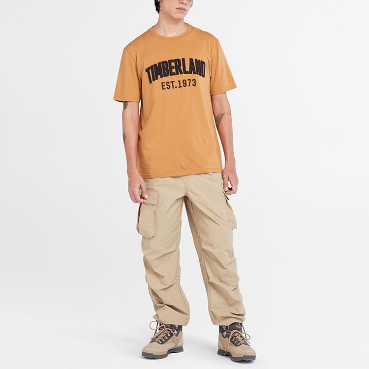 Timberland Letter Number Embroidered Loose Round Neck Short Sleeve T-Shirt Men Tops Wheat A6QVV-P47