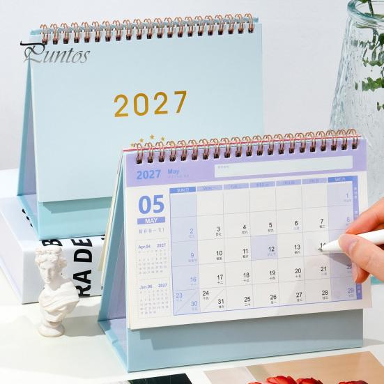 Academic Year Calendar 2027 Desk Calendar, Standing Flip Desktop Minimalist Gold Foil Cover Daily Agenda Monthly Planner, Thick Paper for Note Taking,