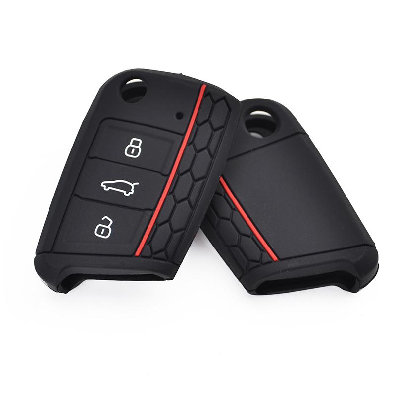 Silikon Bilnyckelfodral För VW Volkswagen Nya Polo Golf 7 mk7 Tiguan SKODA Octavia A7 Kodiaq Karoq SEAT Ateca Leon 3 Knappar