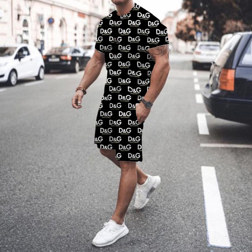 Ensemble T-shirt à manches courtes et col rond pour homme, imprimé 3D de marque de luxe d'été, ensemble short 2 pièces de haute qualité, décontracté, street, sportif
