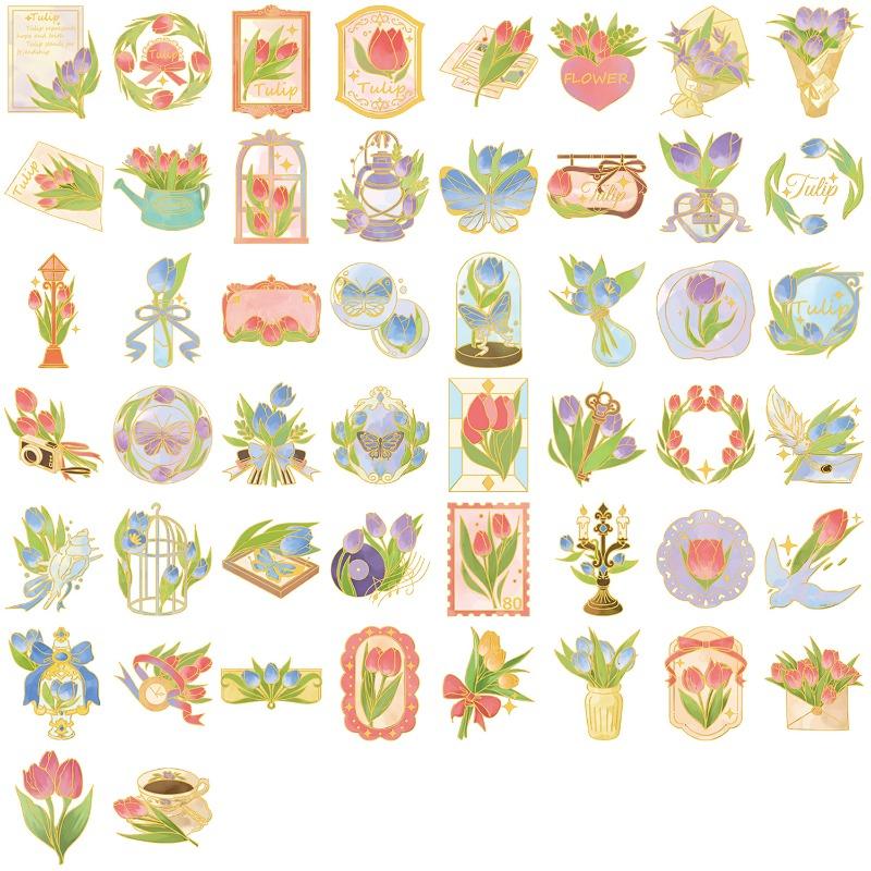 

50 Pieces of Retro Secret Language of Jasmine Cartoon Gold-stamped Stickers for Decorating Phone Cases, Luggage and Waterproof Stickers