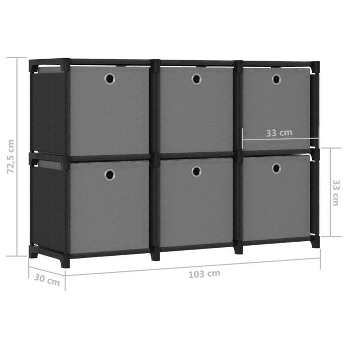 VidaXL Étagère d'affichage 6 cubes et boîtes Noir 103x30x72,5 cm Tissu