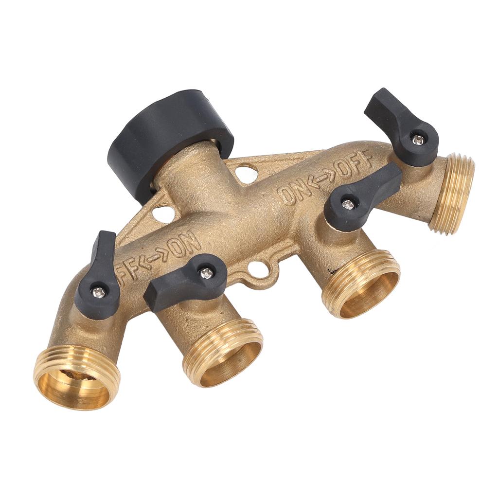 4 Way Hose Faucet Manifold Brass Connector Distributor for Garden Irrigation 34in Thread