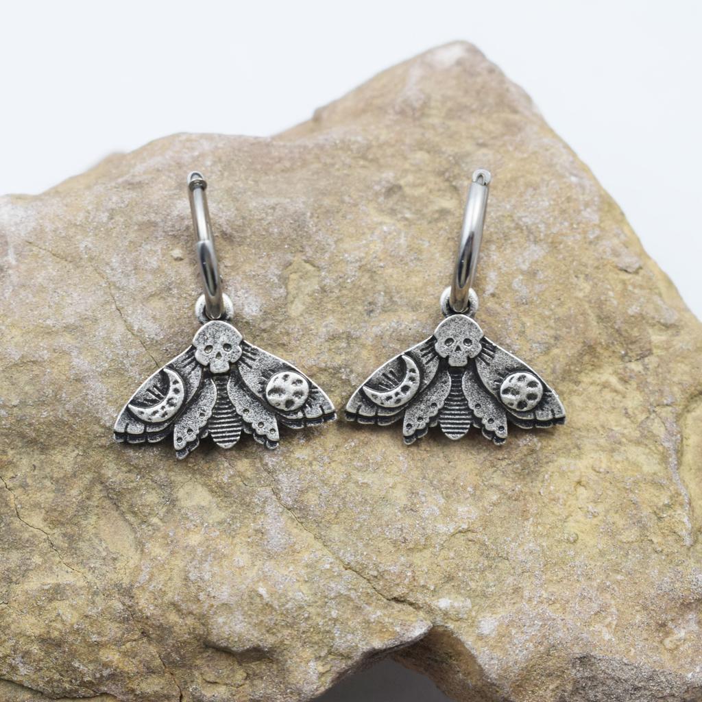 Norse Viking Wiccan Moon Phase Raven Earrings Stainless Steel Hook Handmade Jewelry