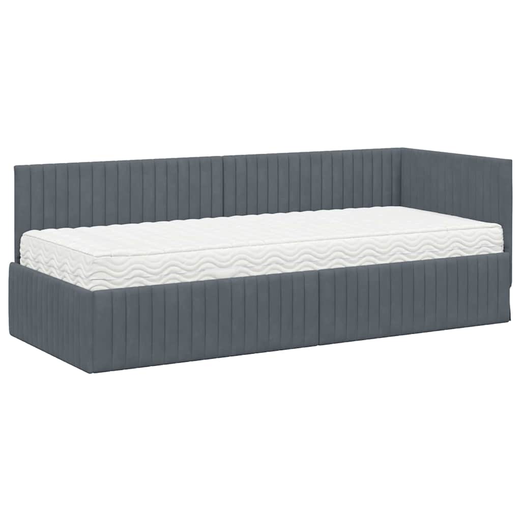 Corner Bed Frame with Mattress and Headboard 2 Pcs Grey Velvet