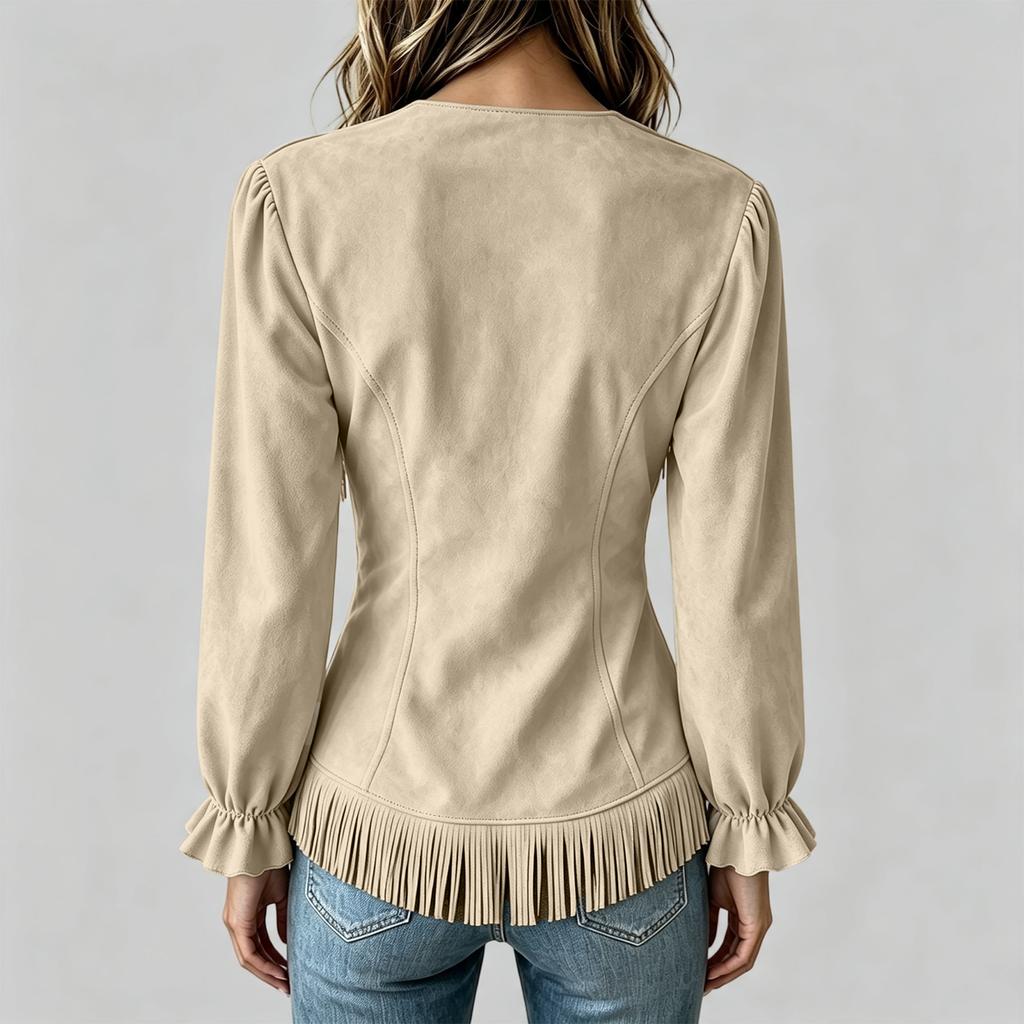 Women's Fashion V-Neck Long Sleeve Top with Trim