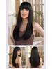 Perruque brune longue et lisse avec frange: Ensemble de tête complète de style européen et américain, à la mode et naturel