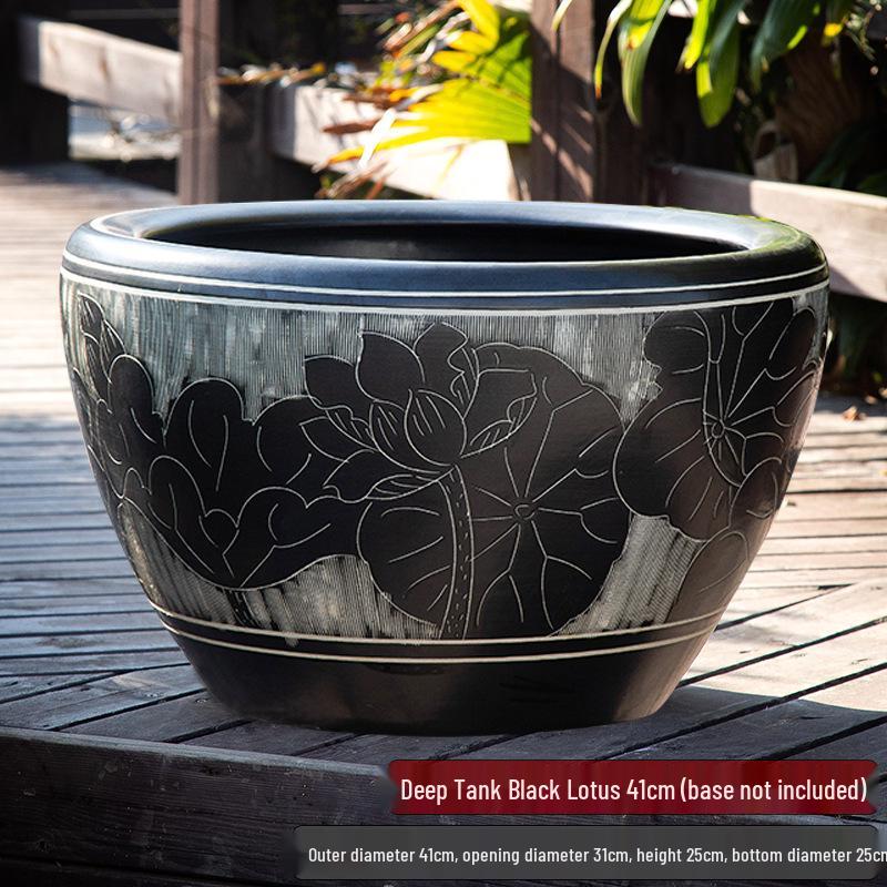 Jingdezhen Large Ceramic Goldfish & Water Lily Bowl for Courtyard