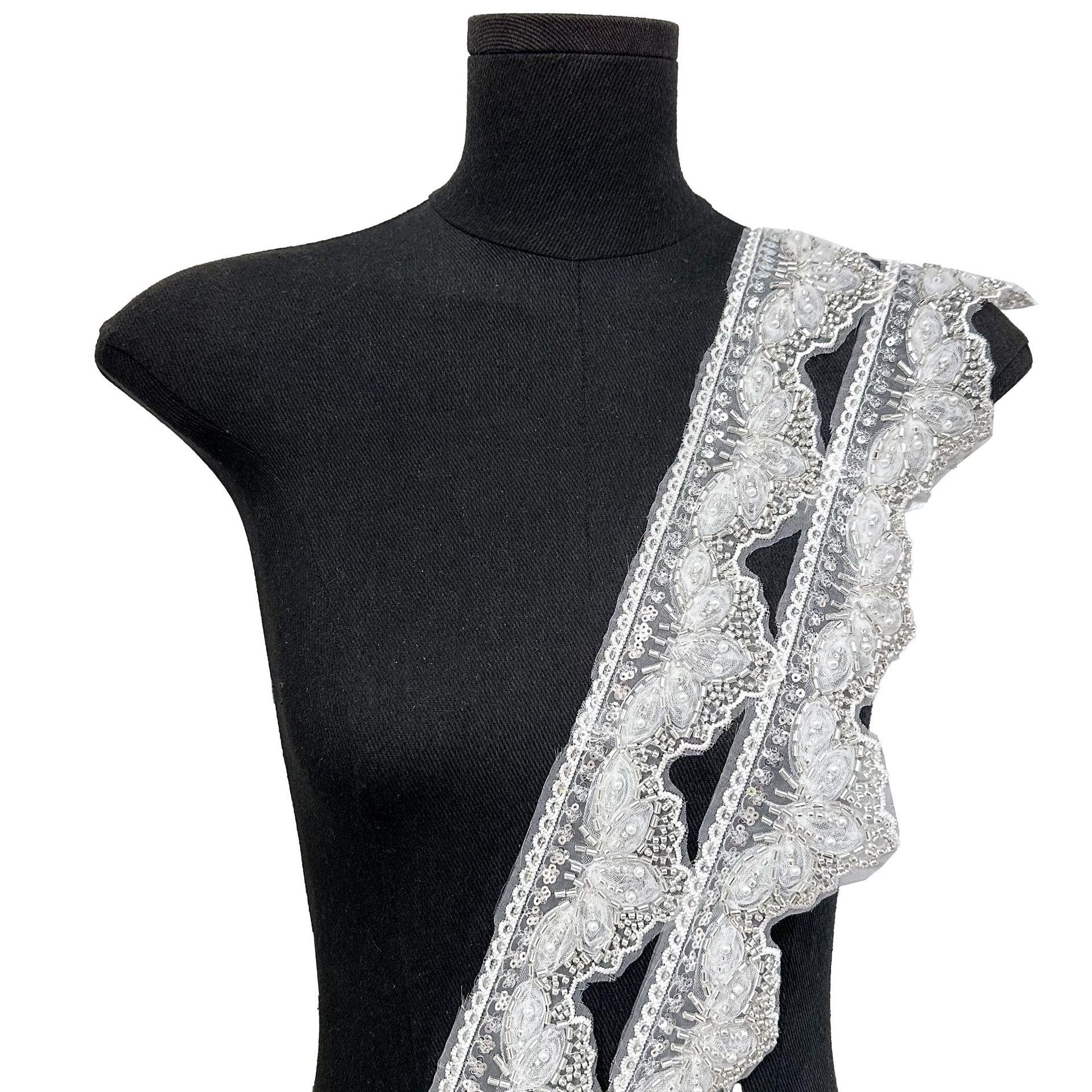 

7.5 см Водорастворимое кружево с бисером и пайетками для одежды, юбки, платья, манжет, в этническом стиле, декоративное кружево TX53 white one size