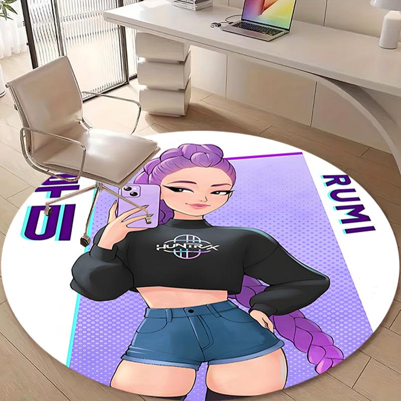 1pc KPop Demon Hunters RUMI6 Design Printed Area Round Carpet for Bedroom Living Room Home Decor Rugs Mat Non Slip Mat Rug for Bedside