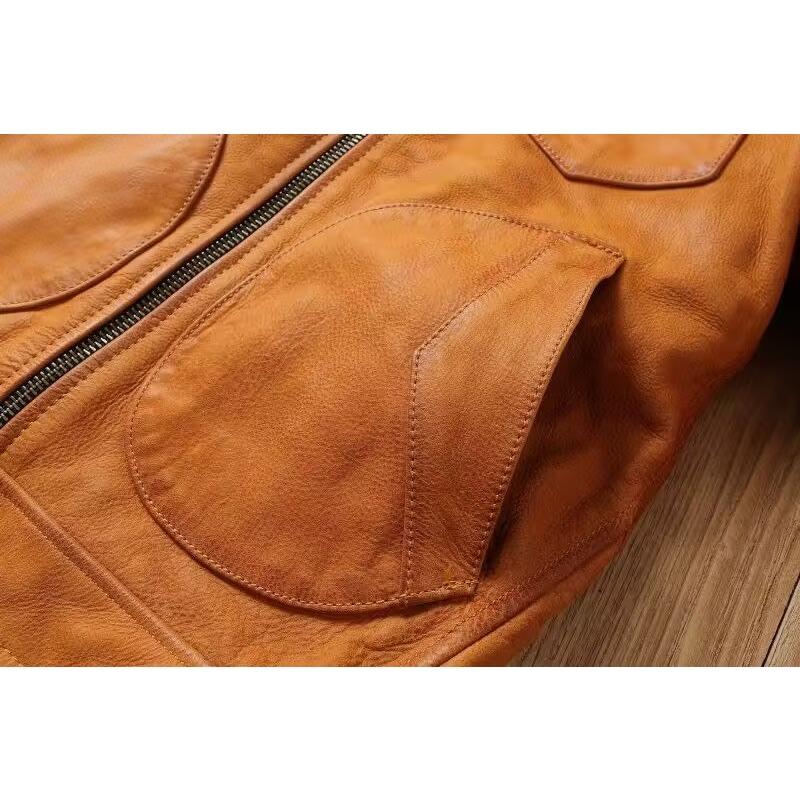 Chinese Size Uncoated Frosted Natural Cowhide Men Leather Jacket Soft Short Slim Fit Vintage Genuine Leather Coat Autumn